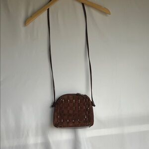 Brown Leather/Suede Woven Crossbody Bag